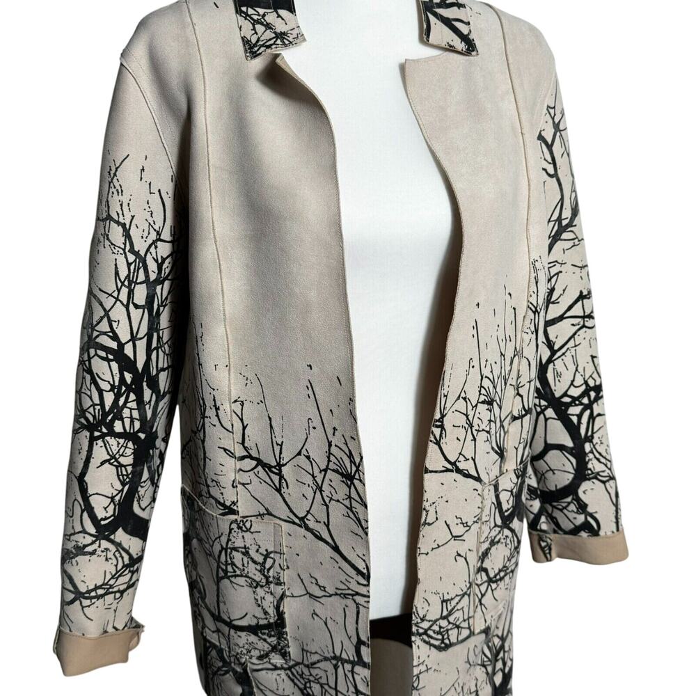 DOLCE CABO Women's Medium Jacket Pockets Tan Tree Branch Art‎ Faux Vegan Suede